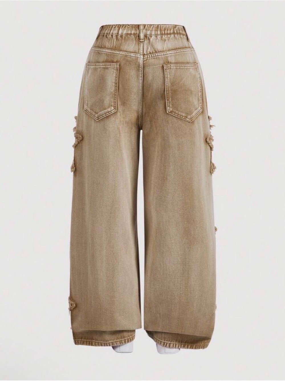 Wide Leg Star Baggy Denim Jeans in Tan Cotton Blend Brown New Boutique - Picture 2 of 5